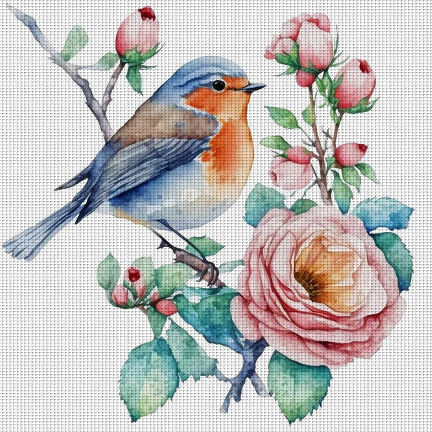Flowers And Birds - Full 18CT Counted Cross Stitch 20x20CM - Huacan