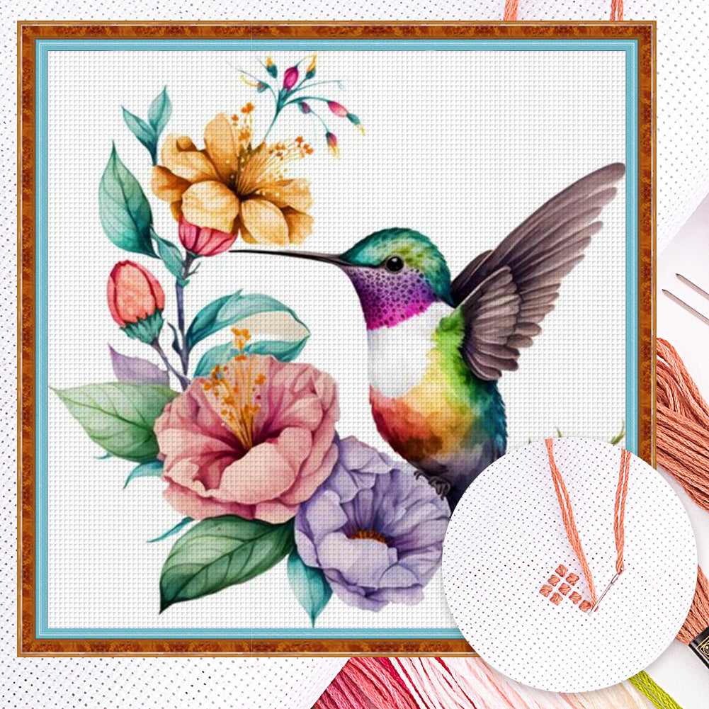 Flowers And Birds - Full 18CT Counted Cross Stitch 20x20CM - Huacan