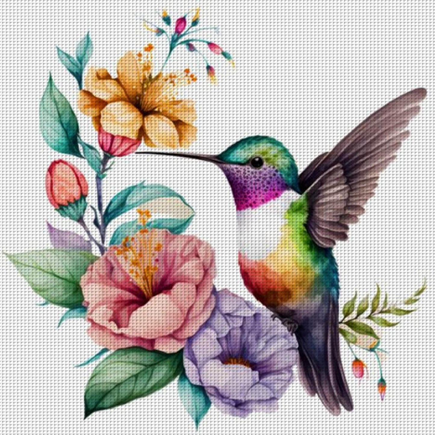 Flowers And Birds - Full 18CT Counted Cross Stitch 20x20CM - Huacan