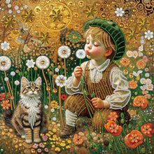 Load image into Gallery viewer, Children&#39;S Day Boy And Kitten 40*40CM(Canvas) Partial Special Shaped Drill Diamond Painting
