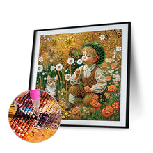 Load image into Gallery viewer, Children&#39;S Day Boy And Kitten 40*40CM(Canvas) Partial Special Shaped Drill Diamond Painting
