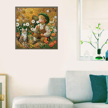Load image into Gallery viewer, Children&#39;S Day Boy And Kitten 40*40CM(Canvas) Partial Special Shaped Drill Diamond Painting
