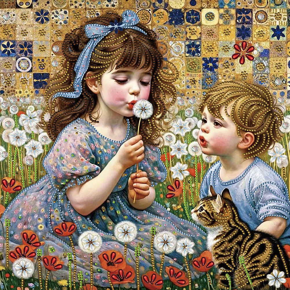 Children'S Day Girl And Boy 40*40CM(Canvas) Partial Special Shaped Drill Diamond Painting