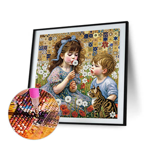 Children'S Day Girl And Boy 40*40CM(Canvas) Partial Special Shaped Drill Diamond Painting