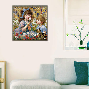 Children'S Day Girl And Boy 40*40CM(Canvas) Partial Special Shaped Drill Diamond Painting