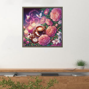 Peony Afternoon Tea 40*40CM(Canvas) Partial Special Shaped Drill Diamond Painting