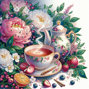 Floral Afternoon Tea 40*40CM(Canvas) Partial Special Shaped Drill Diamond Painting