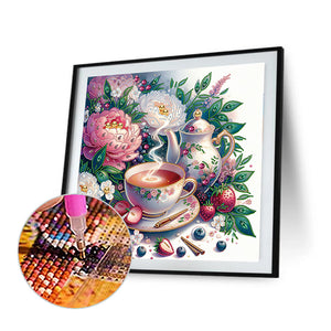 Floral Afternoon Tea 40*40CM(Canvas) Partial Special Shaped Drill Diamond Painting