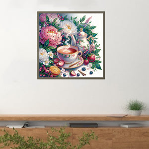 Floral Afternoon Tea 40*40CM(Canvas) Partial Special Shaped Drill Diamond Painting