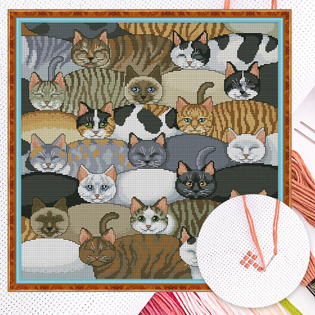 Cats - Full 14CT Counted Cross Stitch 46x46CM - Joy Sunday