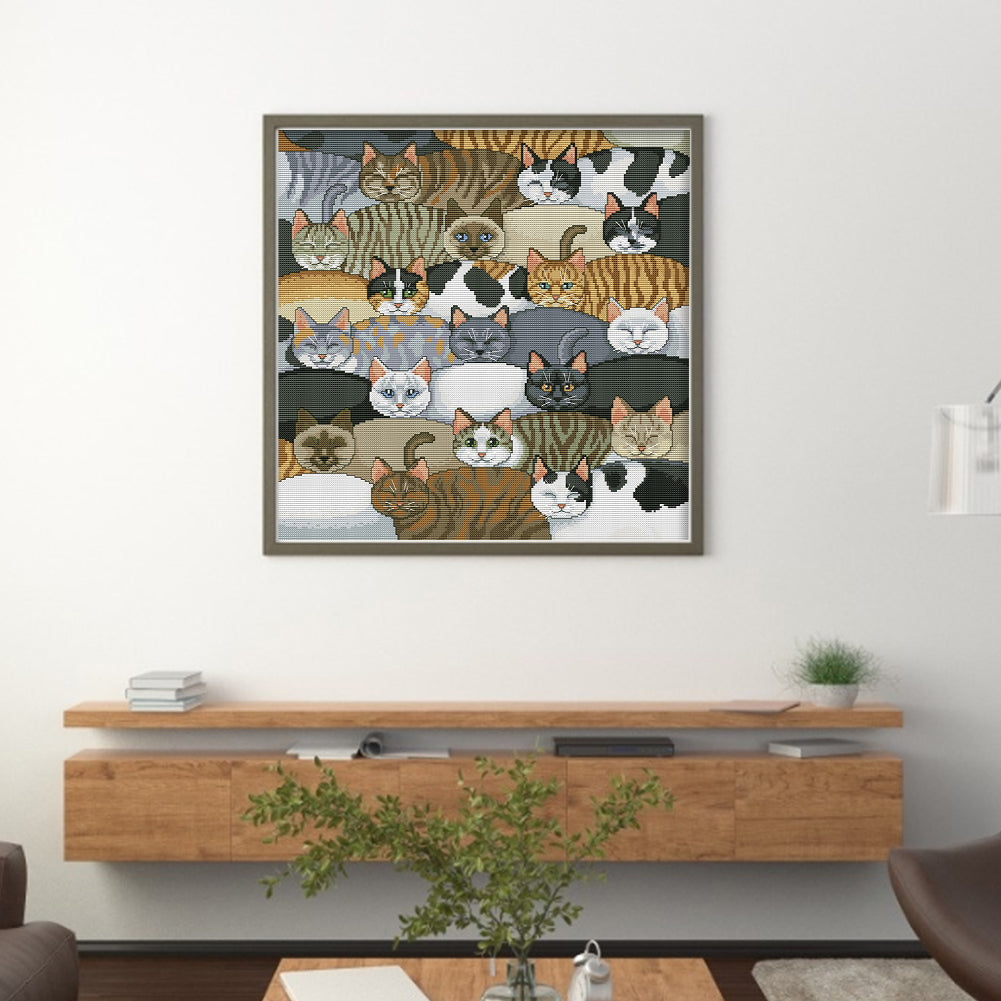 Cats - Full 14CT Counted Cross Stitch 46x46CM - Joy Sunday