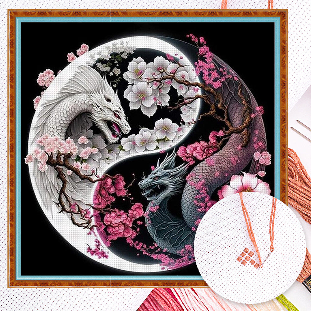 Yin-Yang Diagram - Dragon - Full 11CT Counted Cross Stitch 40x40CM - Huacan