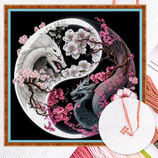 Yin-Yang Diagram - Dragon - Full 11CT Counted Cross Stitch 40x40CM - Huacan