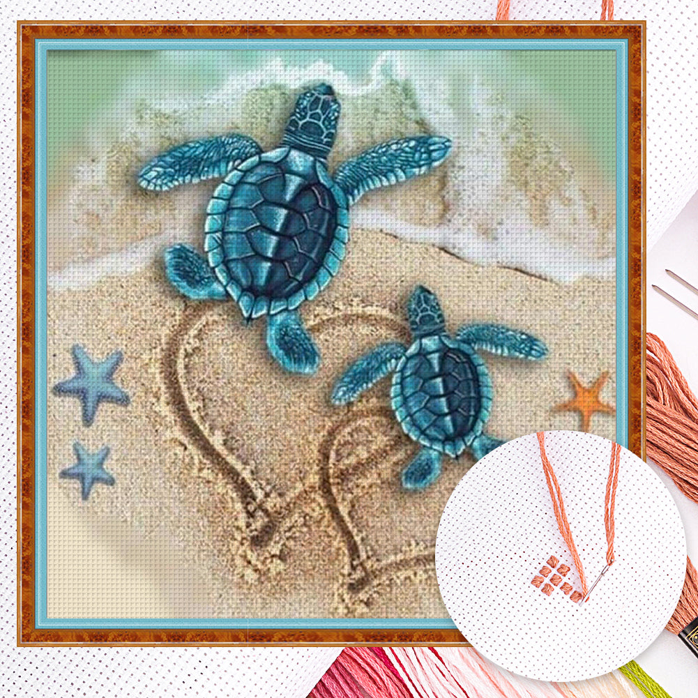 Love Sea Turtle - Full 11CT Counted Cross Stitch 40x40CM - Huacan