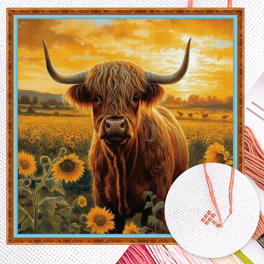 Sunflower And Yak - Full 11CT Counted Cross Stitch 40x40CM - Huacan