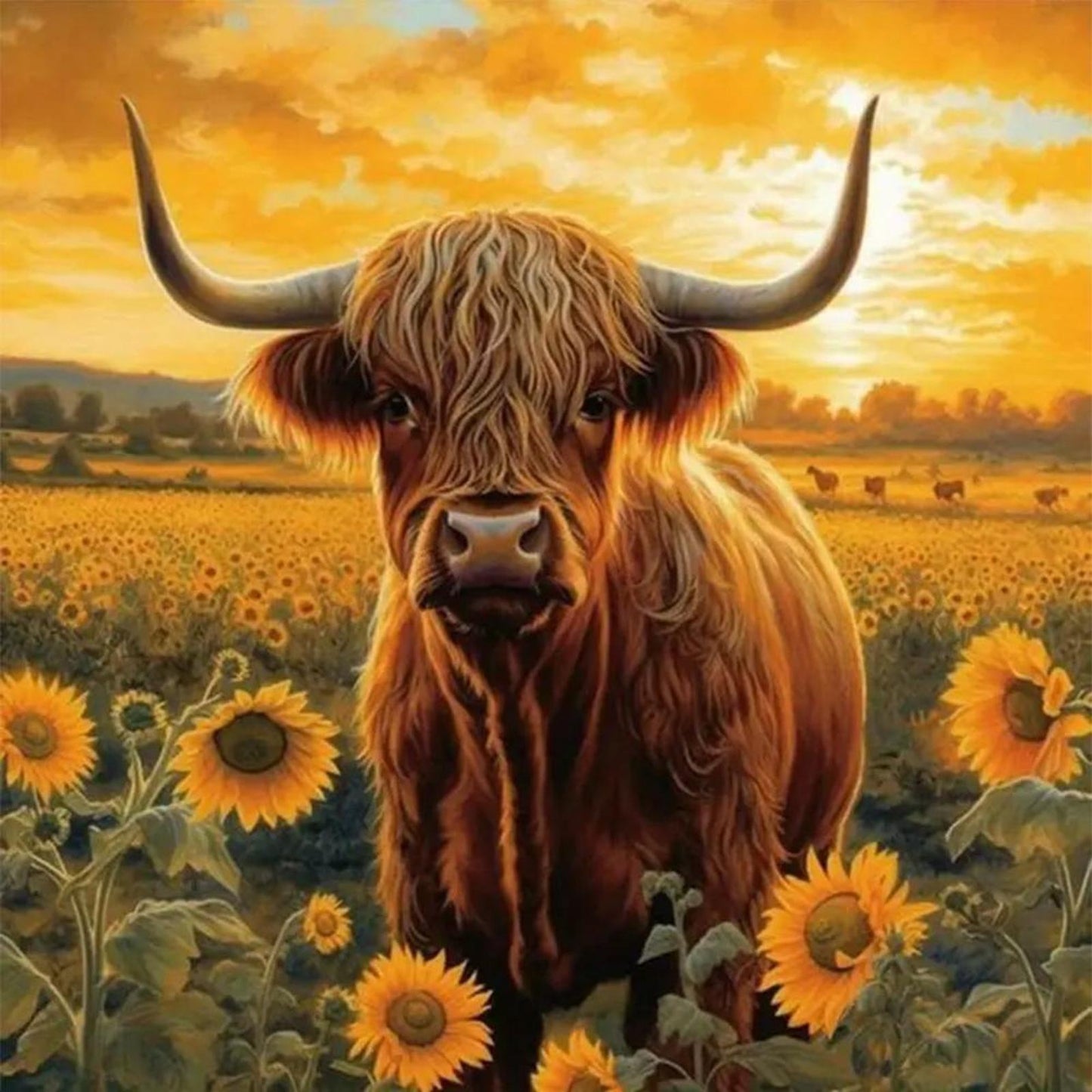 Sunflower And Yak - Full 11CT Counted Cross Stitch 40x40CM - Huacan