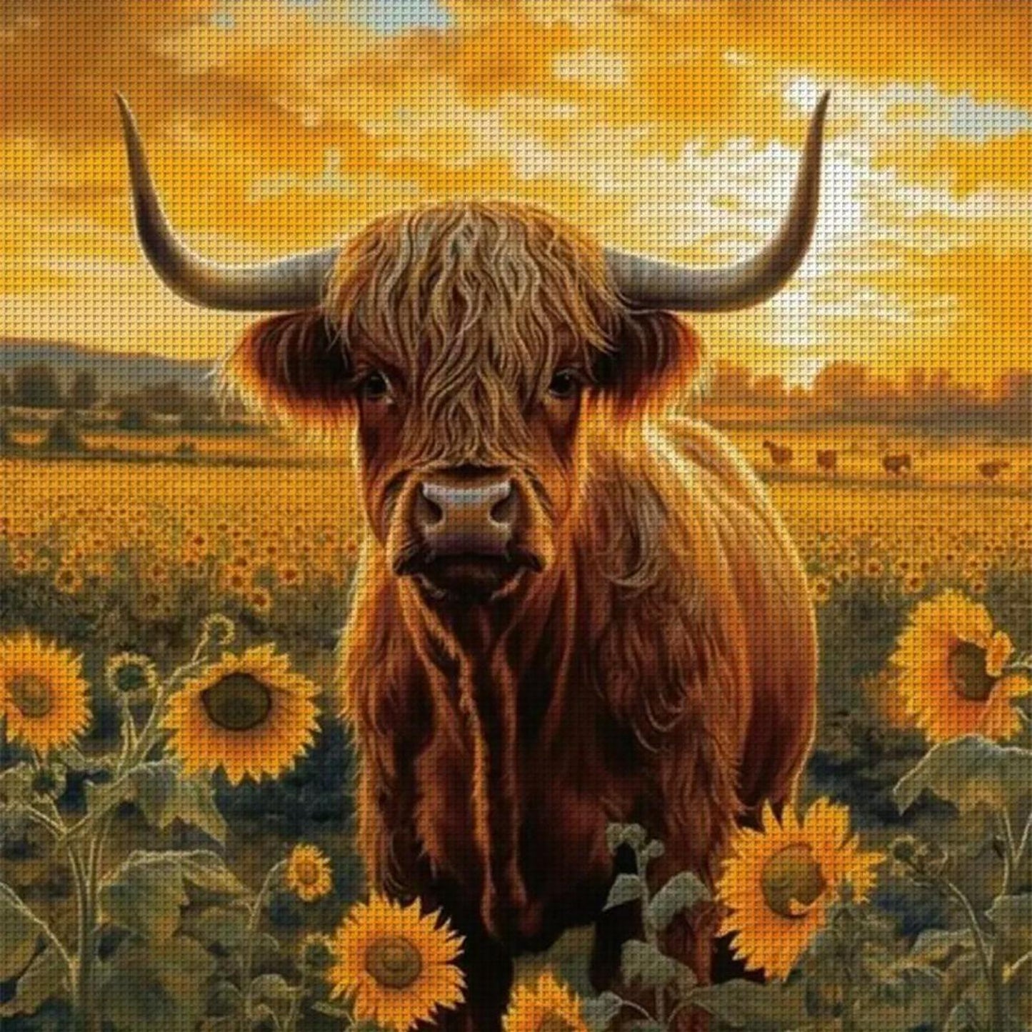 Sunflower And Yak - Full 11CT Counted Cross Stitch 40x40CM - Huacan
