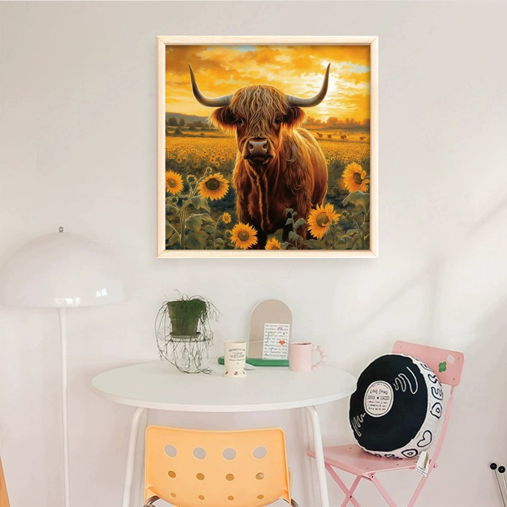 Sunflower And Yak - Full 11CT Counted Cross Stitch 40x40CM - Huacan