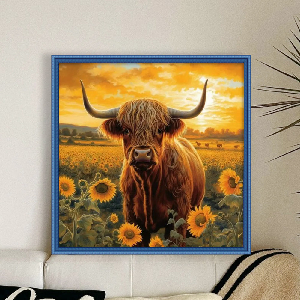 Sunflower And Yak - Full 11CT Counted Cross Stitch 40x40CM - Huacan