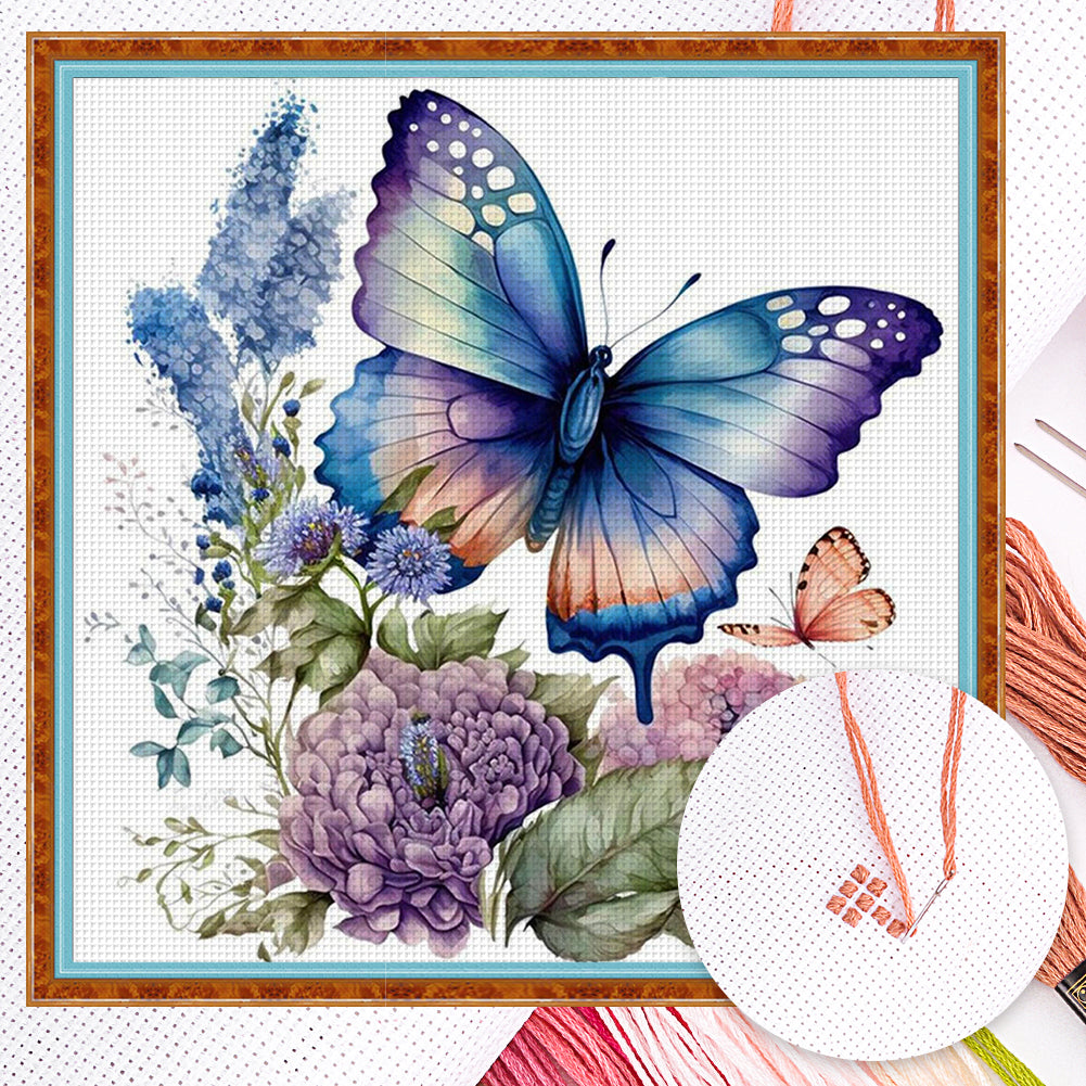 Flowers And Butterflies - Full 11CT Counted Cross Stitch 40x40CM - Huacan