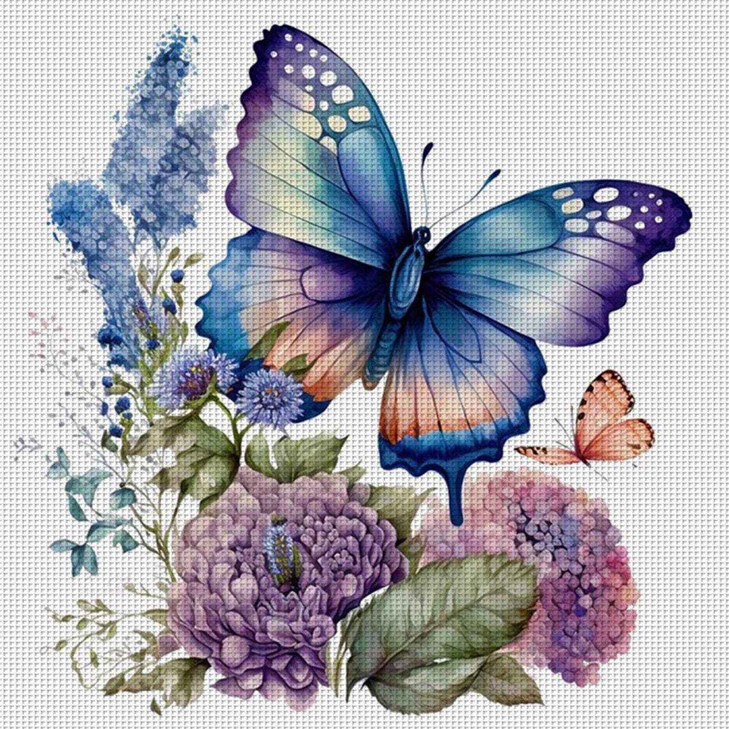 Flowers And Butterflies - Full 11CT Counted Cross Stitch 40x40CM - Huacan