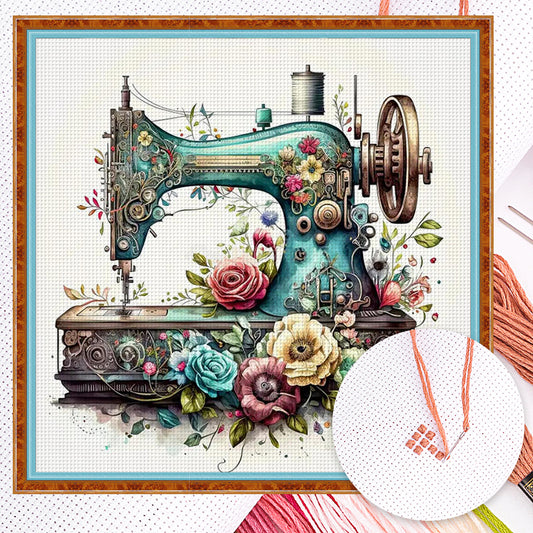 Vintage Sewing Machine - Full 14CT Counted Cross Stitch 40x40CM - Huacan