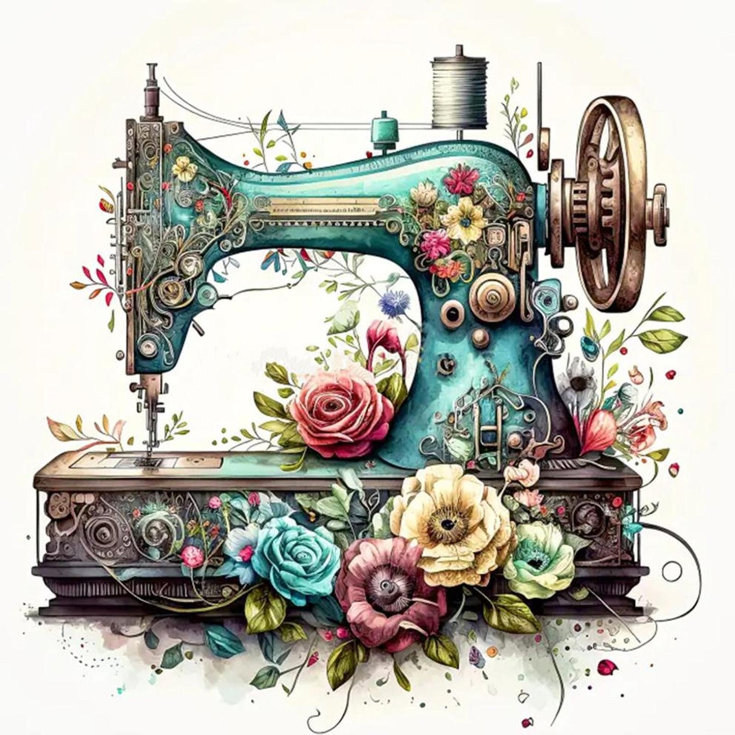 Vintage Sewing Machine - Full 14CT Counted Cross Stitch 40x40CM - Huacan