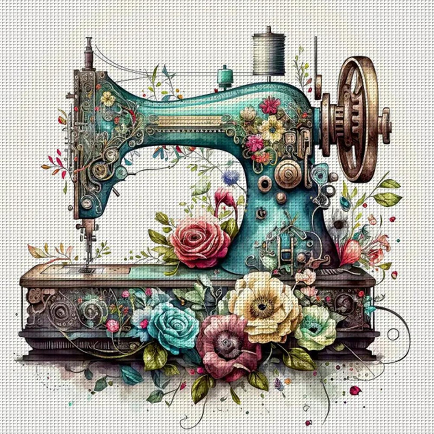 Vintage Sewing Machine - Full 14CT Counted Cross Stitch 40x40CM - Huacan