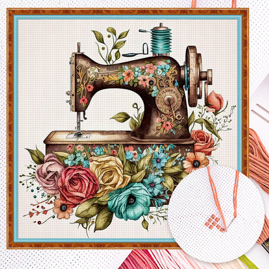 Vintage Sewing Machine - Full 14CT Counted Cross Stitch 40x40CM - Huacan