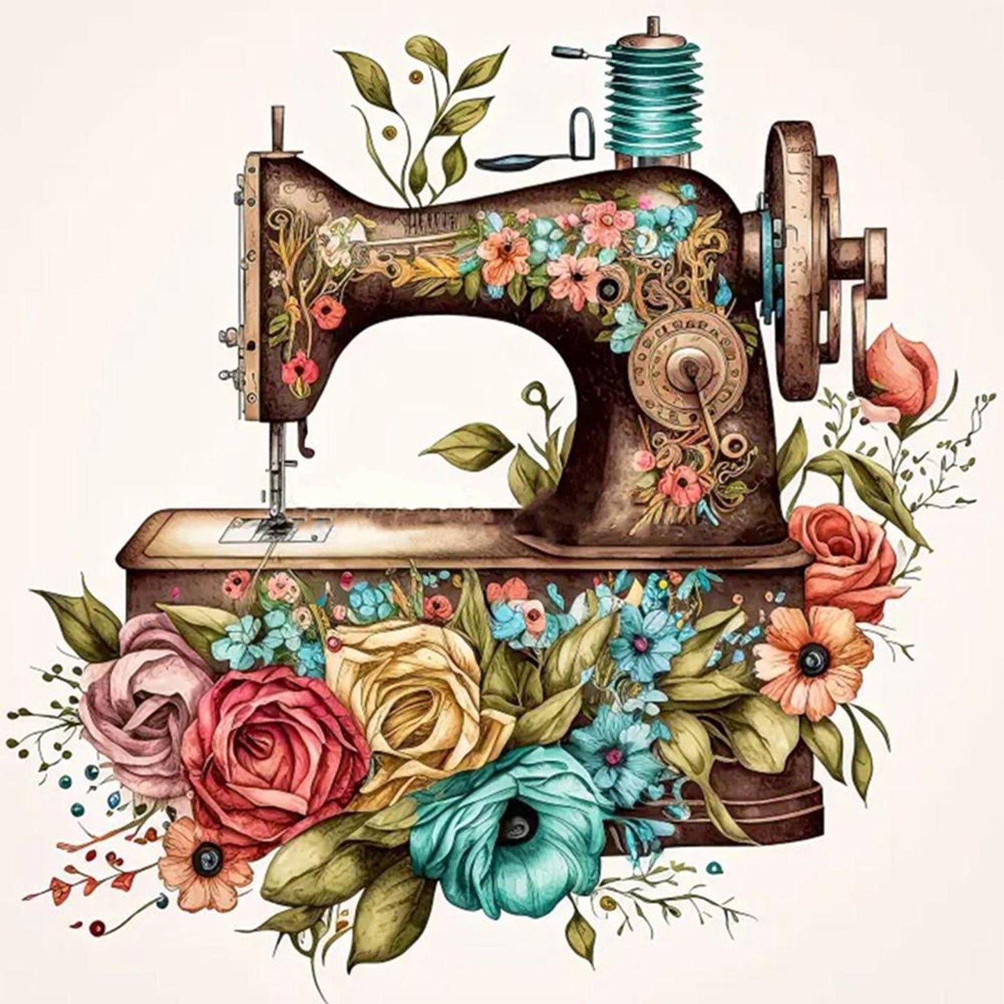 Vintage Sewing Machine - Full 14CT Counted Cross Stitch 40x40CM - Huacan
