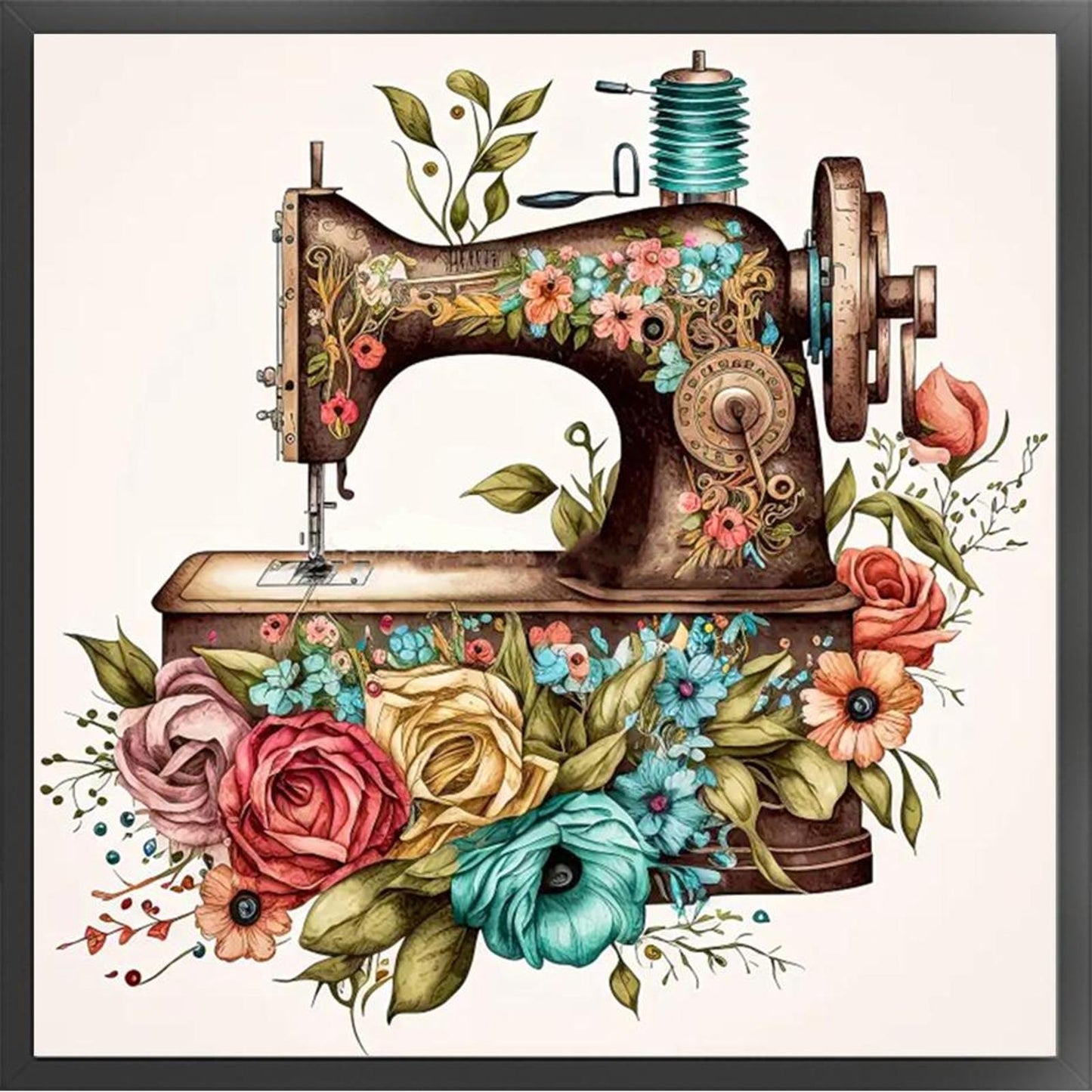 Vintage Sewing Machine - Full 14CT Counted Cross Stitch 40x40CM - Huacan