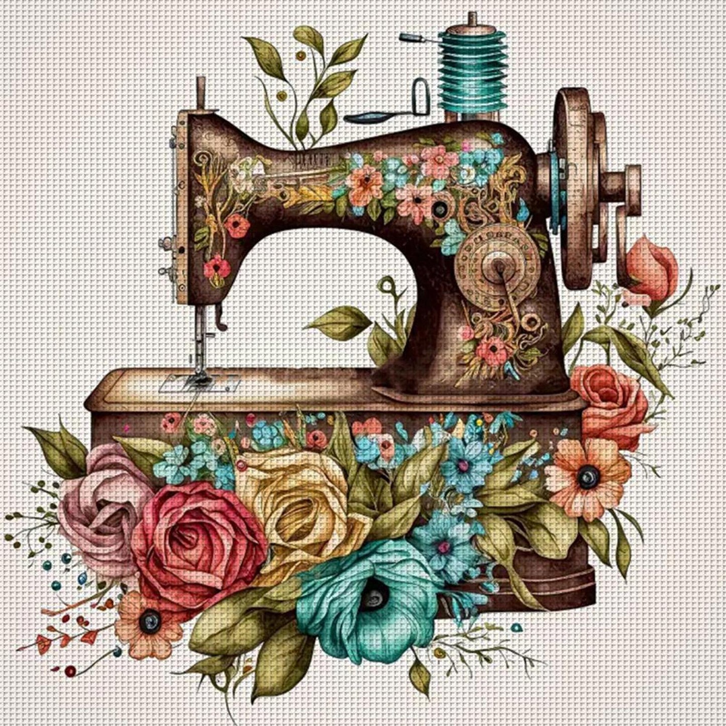 Vintage Sewing Machine - Full 14CT Counted Cross Stitch 40x40CM - Huacan