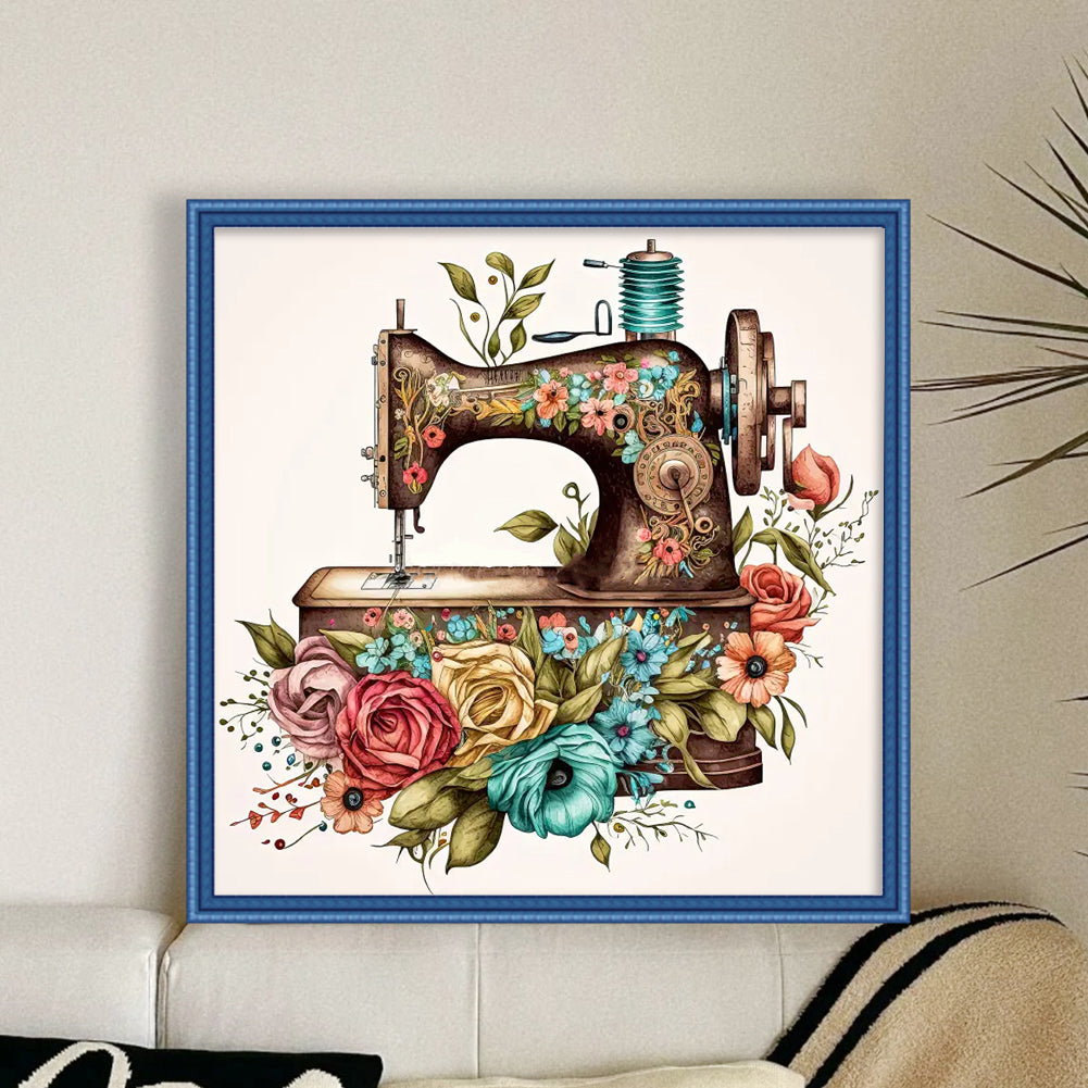Vintage Sewing Machine - Full 14CT Counted Cross Stitch 40x40CM - Huacan