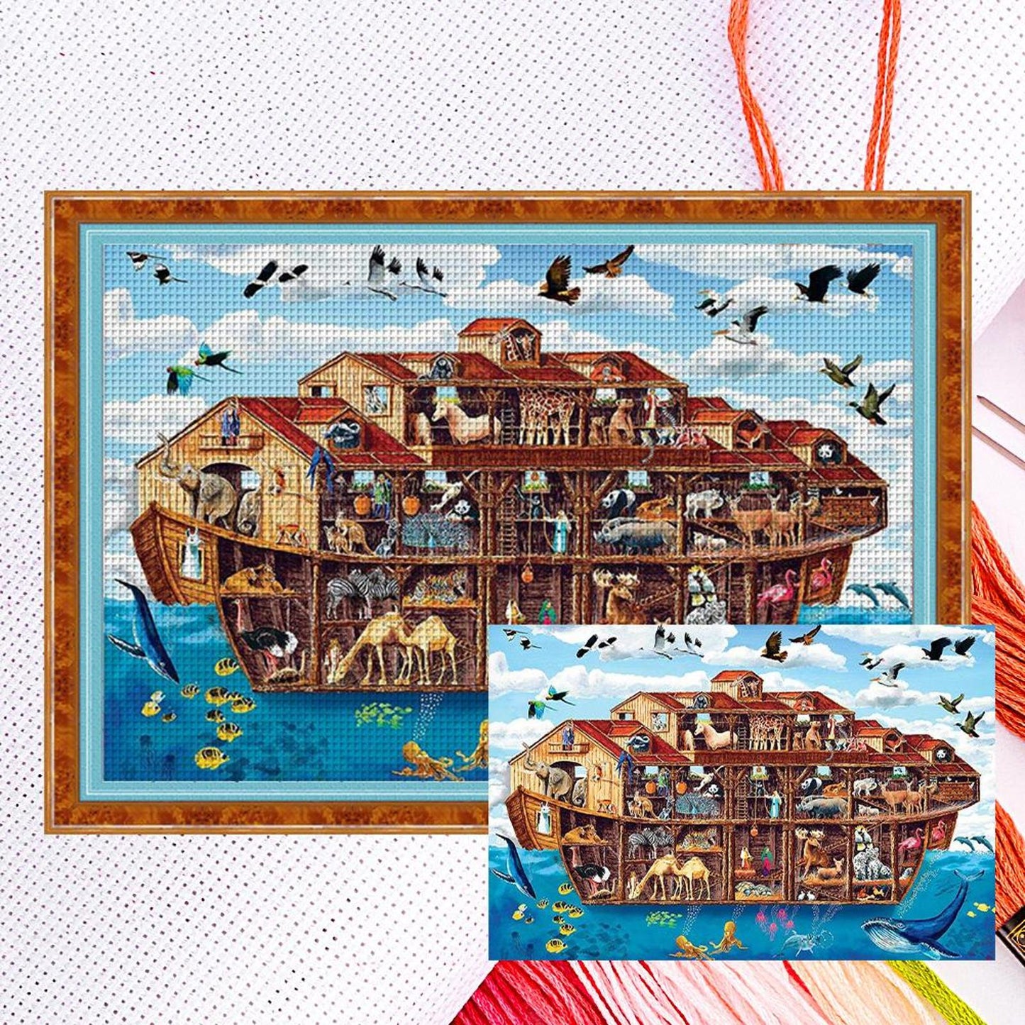 Animals On Noah'S Ark - Full 11CT Counted Cross Stitch 70x50CM - Yishu