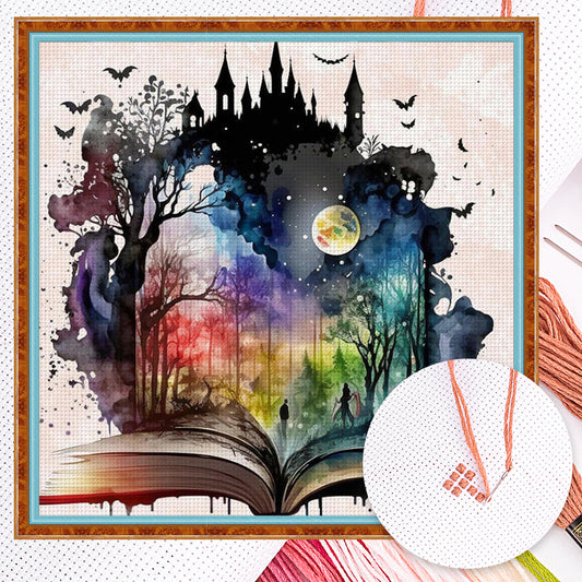 Magic Book Landscape - Full 11CT Counted Cross Stitch 50x50CM - Yishu