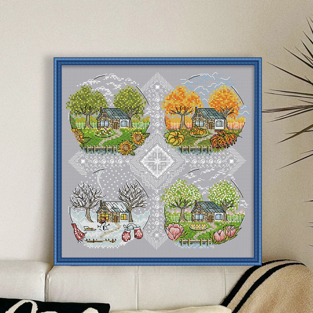 Four Seasons Cabin - Full 14CT Counted Cross Stitch 33x33CM - Joy Sunday Backstitch