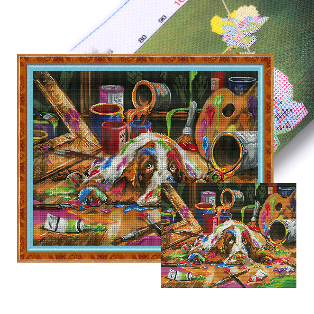 Joy Sunday - The Drawing Dog - 53*41CM 14CT 2 Stamped Cross Stitch