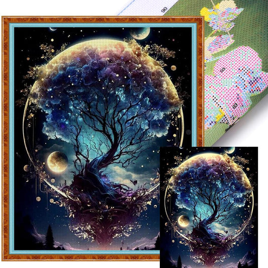Tree Of Life Under Moon - Full 11CT Stamped Cross Stitch 40x50CM - Huacan