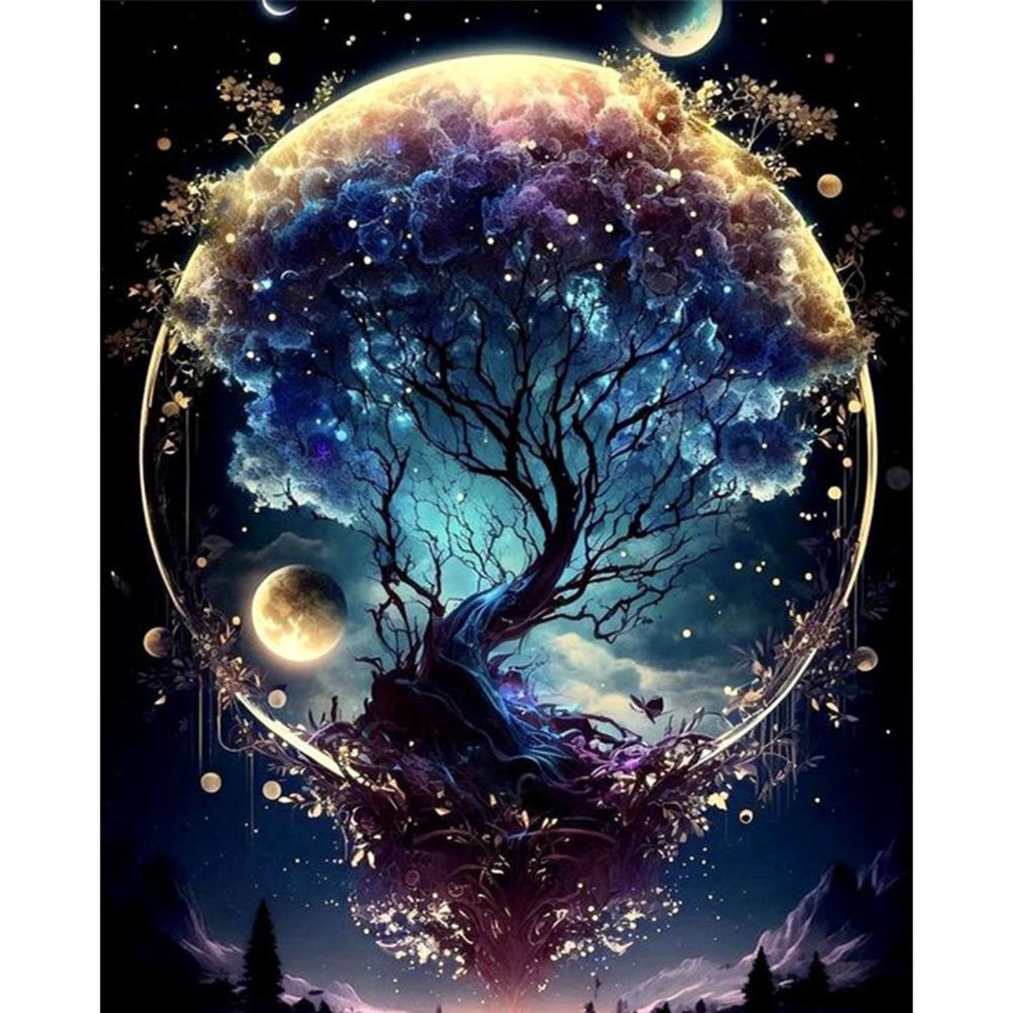 Tree Of Life Under Moon - Full 11CT Stamped Cross Stitch 40x50CM - Huacan