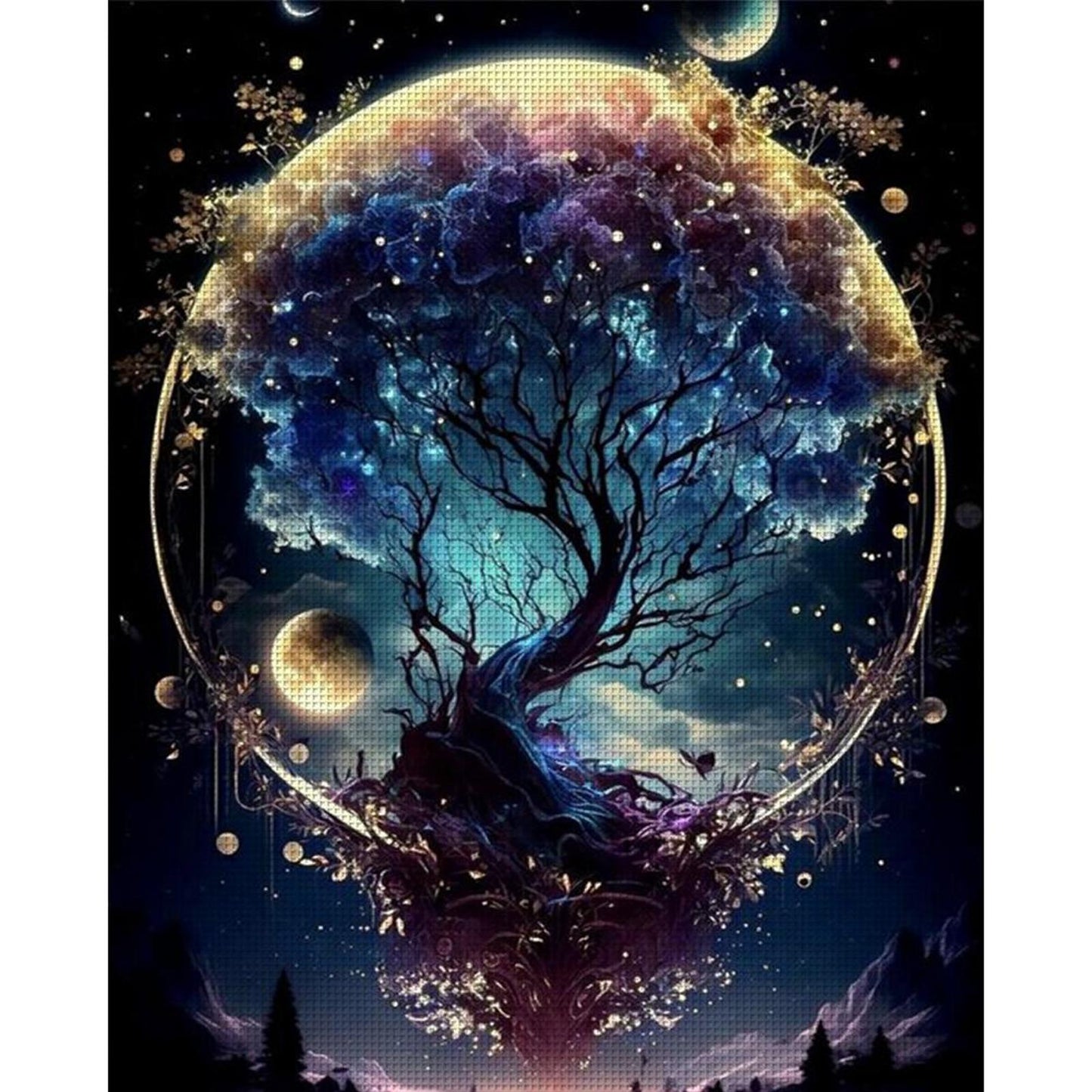 Tree Of Life Under Moon - Full 11CT Stamped Cross Stitch 40x50CM - Huacan