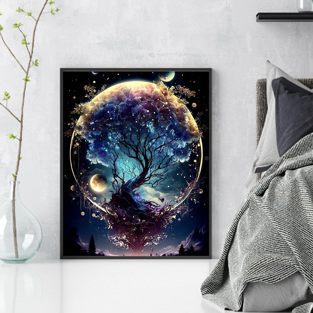 Tree Of Life Under Moon - Full 11CT Stamped Cross Stitch 40x50CM - Huacan