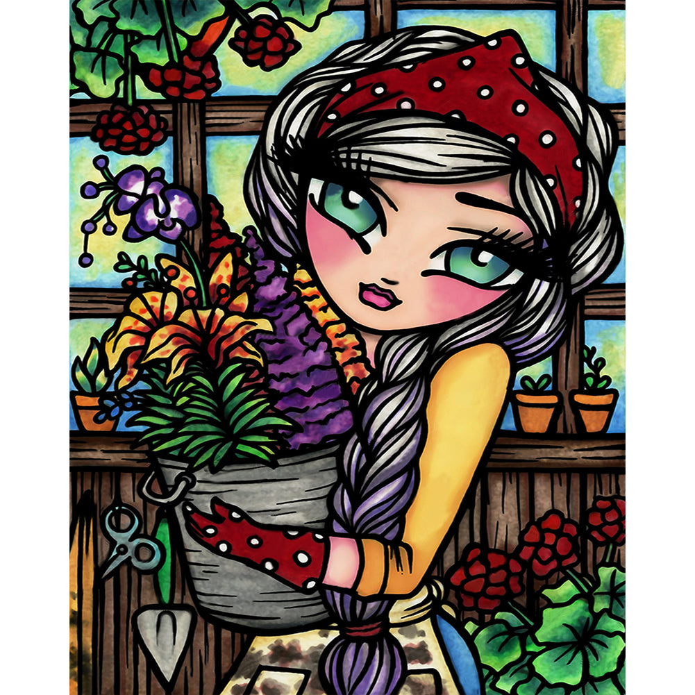 Flower Market Girl 40*50CM(Canvas) Full Round Drill Diamond Painting