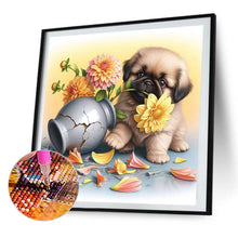 Load image into Gallery viewer, Flowers And A Pug Puppy 40*40CM(Picture) Full Round Drill Diamond Painting
