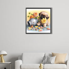 Load image into Gallery viewer, Flowers And A Pug Puppy 40*40CM(Picture) Full Round Drill Diamond Painting
