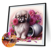 Load image into Gallery viewer, Flowers And A Pekingese Puppy 40*40CM(Picture) Full Round Drill Diamond Painting
