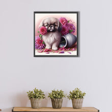 Load image into Gallery viewer, Flowers And A Pekingese Puppy 40*40CM(Picture) Full Round Drill Diamond Painting
