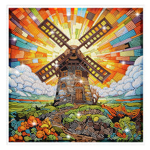 Load image into Gallery viewer, Stained Glass Windmill House Rhinestone Wall Sticker Diamond Painting Sticker
