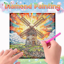 Load image into Gallery viewer, Stained Glass Windmill House Rhinestone Wall Sticker Diamond Painting Sticker
