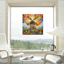Load image into Gallery viewer, Stained Glass Windmill House Rhinestone Wall Sticker Diamond Painting Sticker
