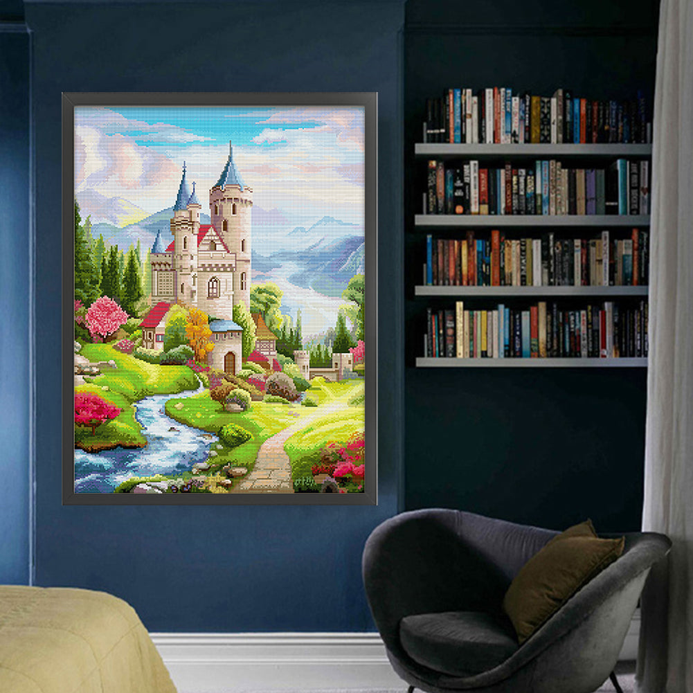 Lake Como - Full 14CT Stamped Cross Stitch 49x61CM - Spring Egyptian Cotton Backstitch(81Colors)
